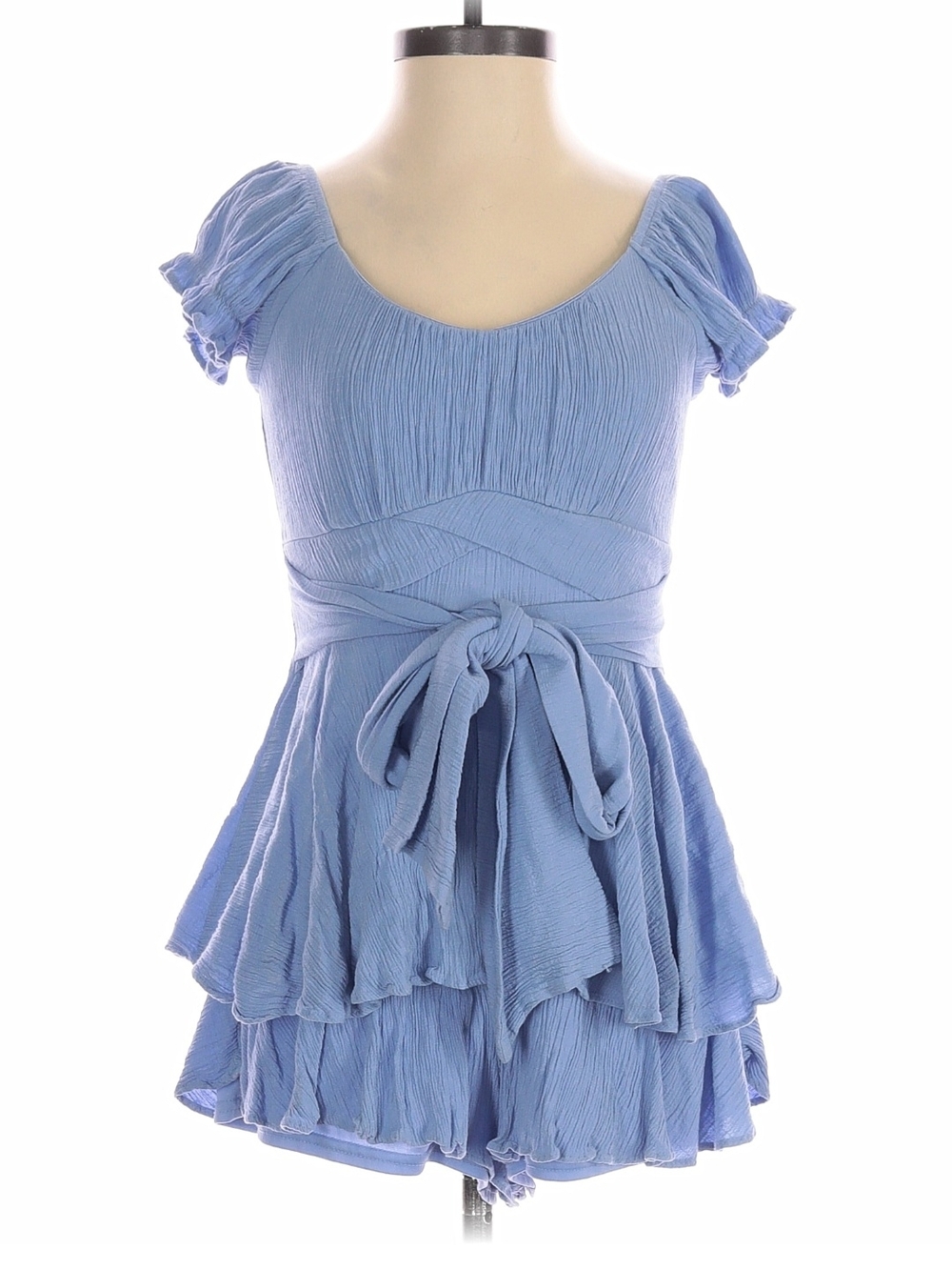 Altar'd State Light Blue Short Romper with Waist Tie Small